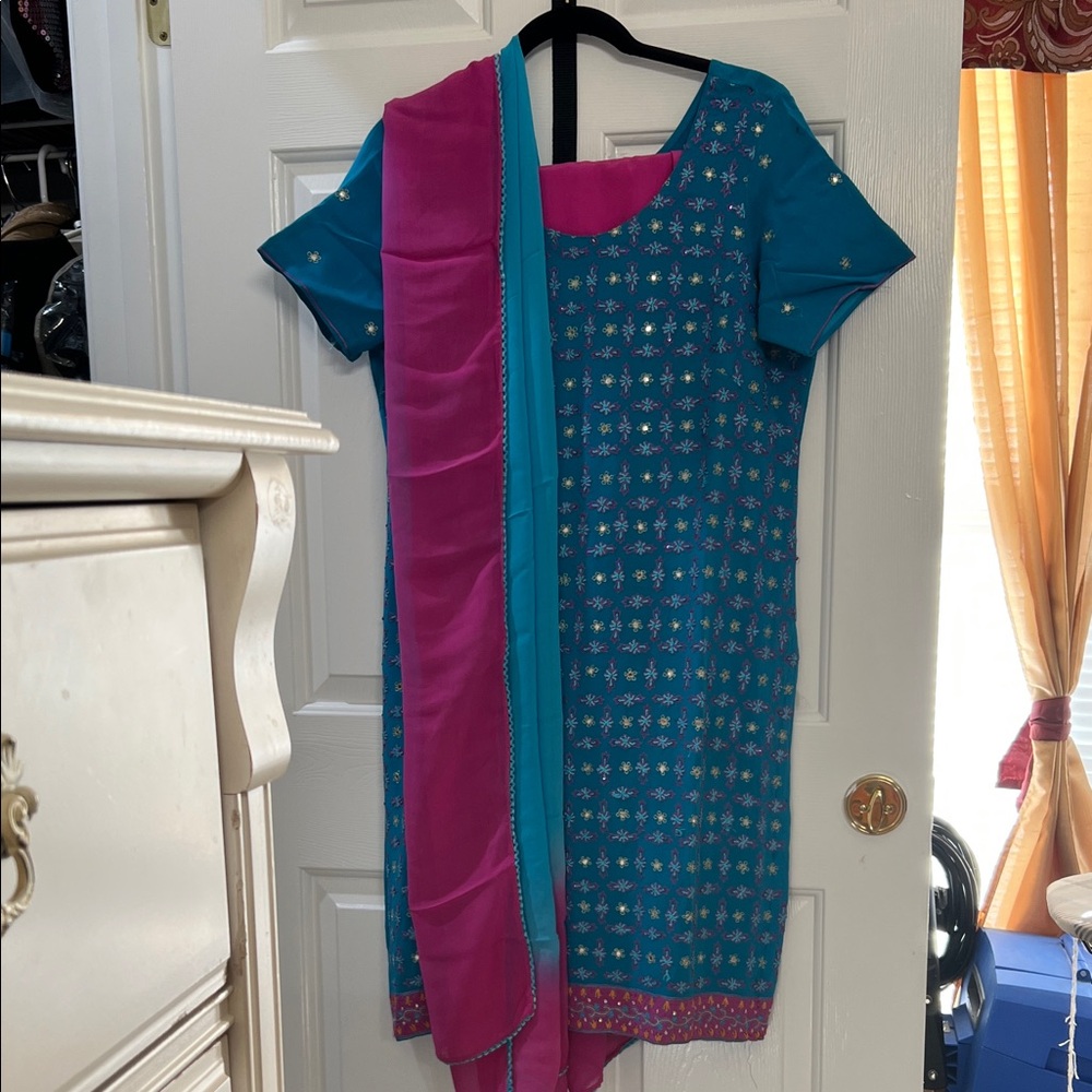 Elegant Blue and Pink Women's Dress
